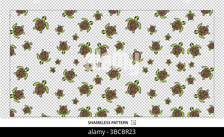 Niedliches Cartoon Green Turtles nahtloses Muster für Natur- und Meeresmotive Stock Vektor