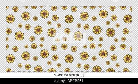 Nahtloses Sommermuster mit gelben Sonnenblumen und Doodle Flowers für Print-Designs Stock Vektor