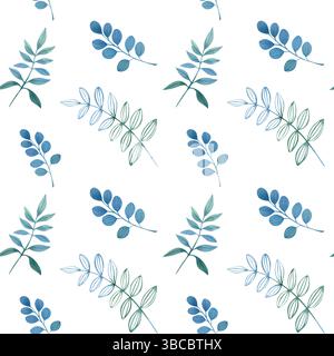 Blumenset, Blätter. Nahtloses Blumenmuster, florale Aquarellillustration für Design. Frühlings- und Sommerset mit Blumen und Pflanzen. Stockfoto
