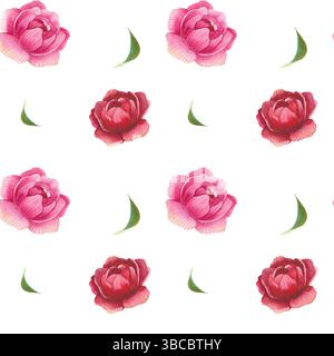 Blumenset, Blätter. Nahtloses Blumenmuster, florale Aquarellillustration für Design. Frühlings- und Sommerset mit Blumen und Pflanzen. Stockfoto