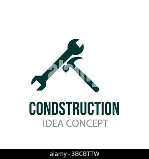 Design mit Logo für Konstruktion mit Schraubenschlüssel und Hammer-Werkzeug Stock Vektor