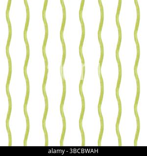 Asymmetrische vertikale wellige Streifen in olivfarbenen nahtlosen muster isolierter Hintergrund. Handgemalte abstrakte Pinsel gestreifte Aquarellillustration Stockfoto
