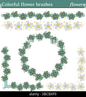 Sie können eine beliebige Linie oder einen Pfad zeichnen und einen dieser Pinsel anwenden. Sie können auch Rahmen in verschiedenen Formen (rund, quadratisch usw.) erstellen, da alle Pinsel inkl. Stock Vektor