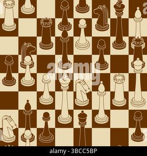 Nahtloses Schachmuster. Schachfiguren setzen Hintergrund Stock Vektor