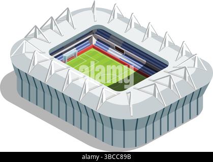 Modernes isometrisches Stadiongebäude mit offenem Dach und Sitzbereich – Vector Sports Arena Icon Illustration – Fußballstadion Stock Vektor