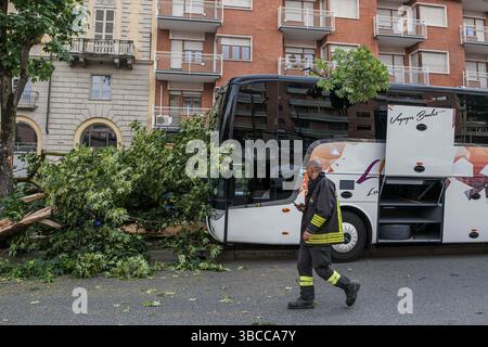 Turin, Italien. Mai 2025. Bus di studenti in gita finisce contro un albero - Torino, Italia - Cronaca - lunedì 19 maggio 2025 - ( Foto Nicolo Campo/LaPresse ) Studentenbus stürzt in Baum - Turin, Italien - Montag, 19. Mai 2025 - Nachrichten - ( Foto Nicolo Campo/LaPresse ) Credit: LaPresse/Alamy Live News Stockfoto