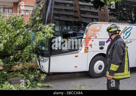 Turin, Italien. Mai 2025. Bus di studenti in gita finisce contro un albero - Torino, Italia - Cronaca - lunedì 19 maggio 2025 - ( Foto Nicolo Campo/LaPresse ) Studentenbus stürzt in Baum - Turin, Italien - Montag, 19. Mai 2025 - Nachrichten - ( Foto Nicolo Campo/LaPresse ) Credit: LaPresse/Alamy Live News Stockfoto