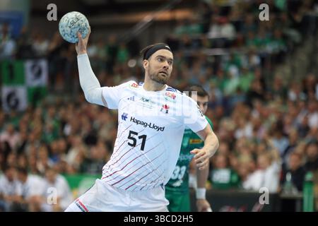 Leipzig, Deutschland. Mai 2025. Casper U. Mortensen (51, HSV Hamburg). Handball, DAIKIN HBL, 1. Bundesliga, Saison 2024/2025, 30. Spieltag: SC DHfK Leipzig vs. Handball Sport Verein Hamburg am 19.05.25 in der Quarterback Immobilien Arena Leipzig. Quelle: dpa/Alamy Live News Stockfoto