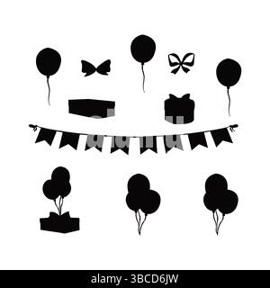 Geburtstagsfeier Icon Set Vektor mit Kuchen, Ballons, Feuerwerk, Geschenken, und Feier Elemente. Set-Kollektion für Geburtstagsfeier. Stock Vektor