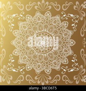 Goldene Kulisse mit Blumendesign und elegantem, verziertem Muster. Dieses hochauflösende digitale Design bietet eine atemberaubende goldene Kulisse. Stock Vektor