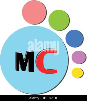 Farbenfrohe MC-Initialen, verspieltes kreisförmiges Arrangement Stock Vektor