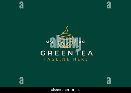 Becher Natural Hot Green Tea Logo Konzept Stock Vektor
