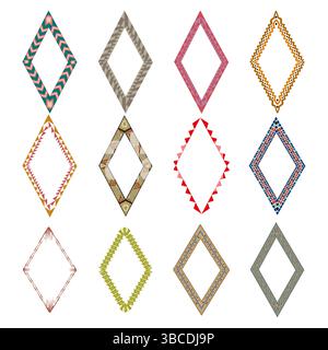 Diamantrahmensatz. Buntes Punktmuster. Blauer Sternrahmen. Dekorative Vektor-Kollektion. Stock Vektor