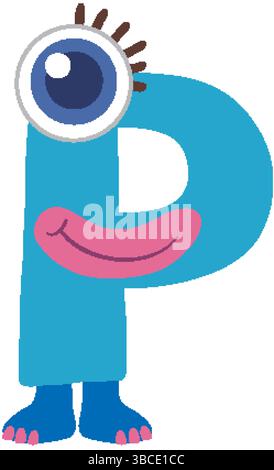 Bunte Vektorillustration eines Monsterthemas Buchstaben P mit einem skurrilen Design und lebhaften Farbtönen Stock Vektor