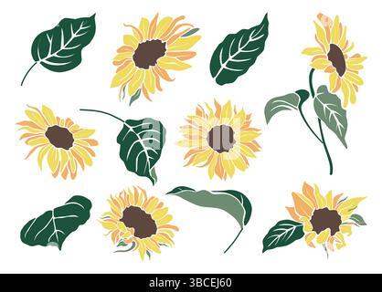 Hand gezeichneter gelber Sonnenblumenvektor isoliert Stock Vektor