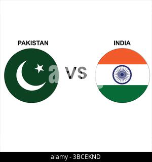 Pakistan vs. Indien Cricket Match Vektor – editierbare Fahnen & nationale Symbole Illustration auf weißem Hintergrund Stock Vektor