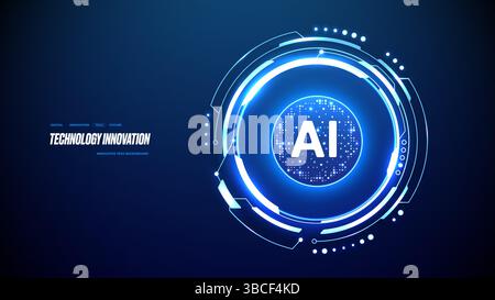 KI-Technologie-Halbleiter. Abstraktes Neon-Blitzkreisportal. AI-Chip Stock Vektor