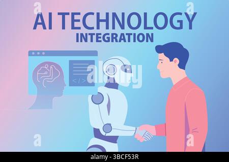 Zusammenarbeit zwischen Mensch und Roboter – Concep AI Technology Integration Stock Vektor
