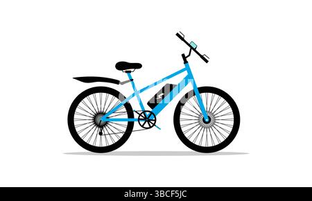 Modernes blaues Elektrofahrrad mit Gängen, E-Bike, Ladefahrrad isoliert auf weißem Hintergrund Stock Vektor