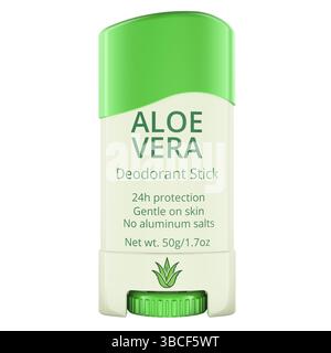 Deodorant Stick, Aloe Vera. 3D-Rendering isoliert auf weißem Hintergrund Stockfoto