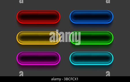 Sammlung von farbigen Schaltflächen, Rahmenbeschriftung, Ereigniswebleiste und farbigen Schaltflächen. Vektor Stock Vektor