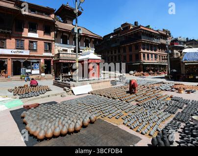 Die Töpferei am Pottery Square in Bhaktapur, Nepal. Stockfoto