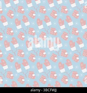 Fäustlinge am Seil und Booties nahtloses Muster Winteraccessoires mit Schneeflocken Dekor Holiday Fond. Perfekt für die Verwendung auf verschiedenen Themenkarten, Werbebanner und festlichen Faltblättern, die die Stimmung verbreiten Stock Vektor