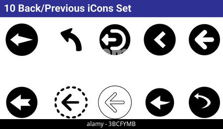 10 Zurück-/Vorherige Symbolgruppe: Einfache Vektorgrafiken Stock Vektor