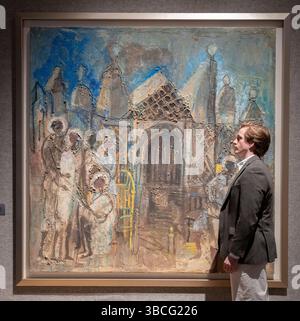 Bonhams, London, Großbritannien. Mai 2025. Der Verkauf moderner und zeitgenössischer Kunst aus dem Nahen Osten findet am 21. Mai statt. Zu den Höhepunkten zählen: Omar El-Nagdi (Ägypten, 1931-2019). El Nuba, geschätzte £55.000-70.000. Quelle: Malcolm Park/Alamy Live News Stockfoto