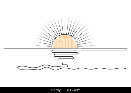 Sonnenuntergang und Wolke durchgehende einzeilige Zeichnung mit minimalistischem Konturvektordesign Stock Vektor