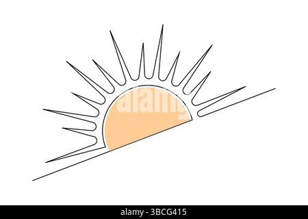 Sonnenuntergang und Wolke durchgehende einzeilige Zeichnung mit minimalistischem Konturvektordesign Stock Vektor