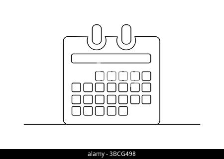 Durchgehende einzeilige Zeichnung des Vektorsymbols für den Tabellenkalender Stock Vektor