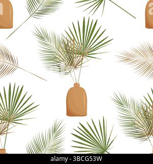 Tropical Palm Leaves Seamless Pattern, exotische Blätter Blumenstrauß wiederkehrendes Papier Stockfoto