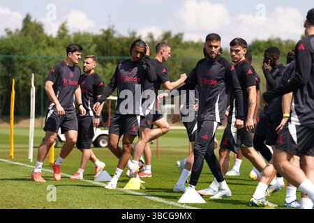 Manchester United Spieler während eines Trainings im Carrington Training Centre, Manchester. Bilddatum: Dienstag, 20. Mai 2025. Stockfoto