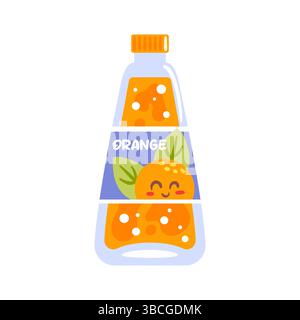 Eine fröhliche und lebendige Illustration einer Orangensaftflasche mit verspielten und lustigen Grafiken und Designs Stock Vektor