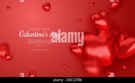 Illustration Liebe Romantik zum valentinstag mit 3D-Feuerballon kariert. Vorlage für Banner-Poster. Stock Vektor