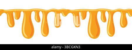 Ein nahtloser Vektorrand mit tropfenden Honigtropfen, der den goldenen Reichtum und die glänzende Textur des Honigs zum Ausdruck bringt. Dieses Design sorgt für einen süßen, natürlichen Look Stock Vektor
