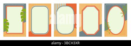 Set mit Blumenrahmen. Kranz mit Blumen. Blumengestell, handgezeichneter einfacher, niedlicher botanischer Rundrahmen. Stock Vektor