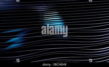Abstraktes Blau- und Schwarzlichtmuster mit wellenartigen horizontalen Linien. 3D-Abbildung des Mixers Stockfoto
