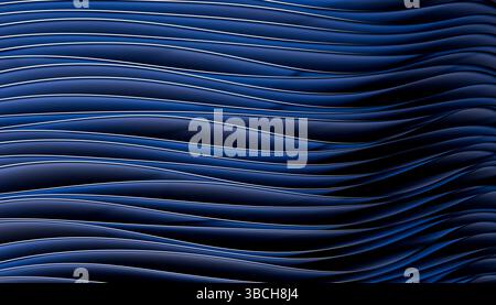 Abstraktes blaues Wellenmuster mit glänzender Oberfläche und fließenden Linien. 3D-Abbildung des Mixers Stockfoto