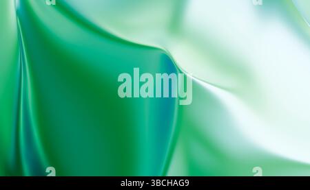 Glatt fließender abstrakter grüner und weißer Satinstoff mit weichen Kurven und Lichtreflexen. Abbildung des Mixers Stockfoto