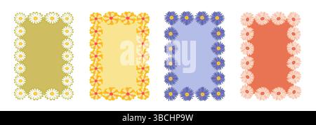 Set mit Blumenrahmen. Kranz mit Blumen. Blumengestell, handgezeichneter einfacher, niedlicher botanischer Rundrahmen. Stock Vektor
