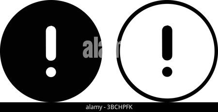 Silhouette zweier Ausrufezeichen, eines in einem durchgehenden schwarzen Kreis und das andere in einem weißen Kreis mit schwarzem Rand Stock Vektor