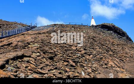 Leuchtturm auf der Insel Bartolomé von Galápagos Stockfoto