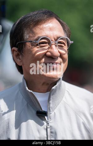 London, Großbritannien. Mai 2025. Jackie Chan nimmt am Fotoruf Karate Kid: Legends am Trafalgar Square Teil. Der Film wird ab dem 28. Mai 2025 am 20. Mai 2025 in London, England, veröffentlicht. Foto: LounisPhotography/ABACAPRESS.COM Credit: Abaca Press/Alamy Live News Stockfoto