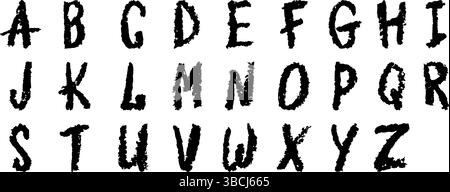 Englisches Alphabet, handgezeichnet mit einem Buntstift. Schwarze Großbuchstaben in Kreide-, Pastellfarben- oder Wachsform. Highlighter-Effekt auf Whiteboard für den Kindergarten Stock Vektor