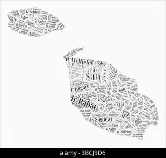 Textformatbereiche Für Malta. Länderregion nennt Wortwolken in maltesischer Sprache. Künstlerische Vektorillustration. Stock Vektor