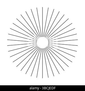 Sunburst-Element. Sonnensterne. Radialstreifen. Strahlenstrahl. Radiale Kreisstrahlungslinien, Burst. Kreislauflinien. Speichen mit strahlendem Streifengitter Stock Vektor