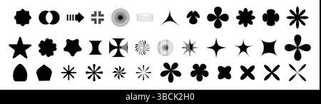 Symbole für geometrische und abstrakte Formen in schwarzer Silhouette isoliert auf weißem Hintergrund Stock Vektor
