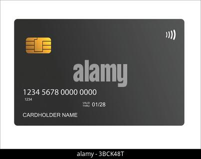 Schwarze Kreditkarte mit EMV-Chip und kontaktloser Zahlungsfunktion auf weißem Hintergrund Stock Vektor